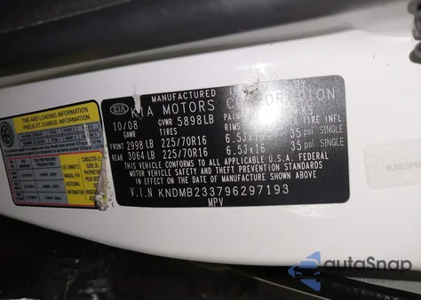 2009 Kia Sedona Lx z USA, uszkodzony, nr VIN KNDMB233796297193